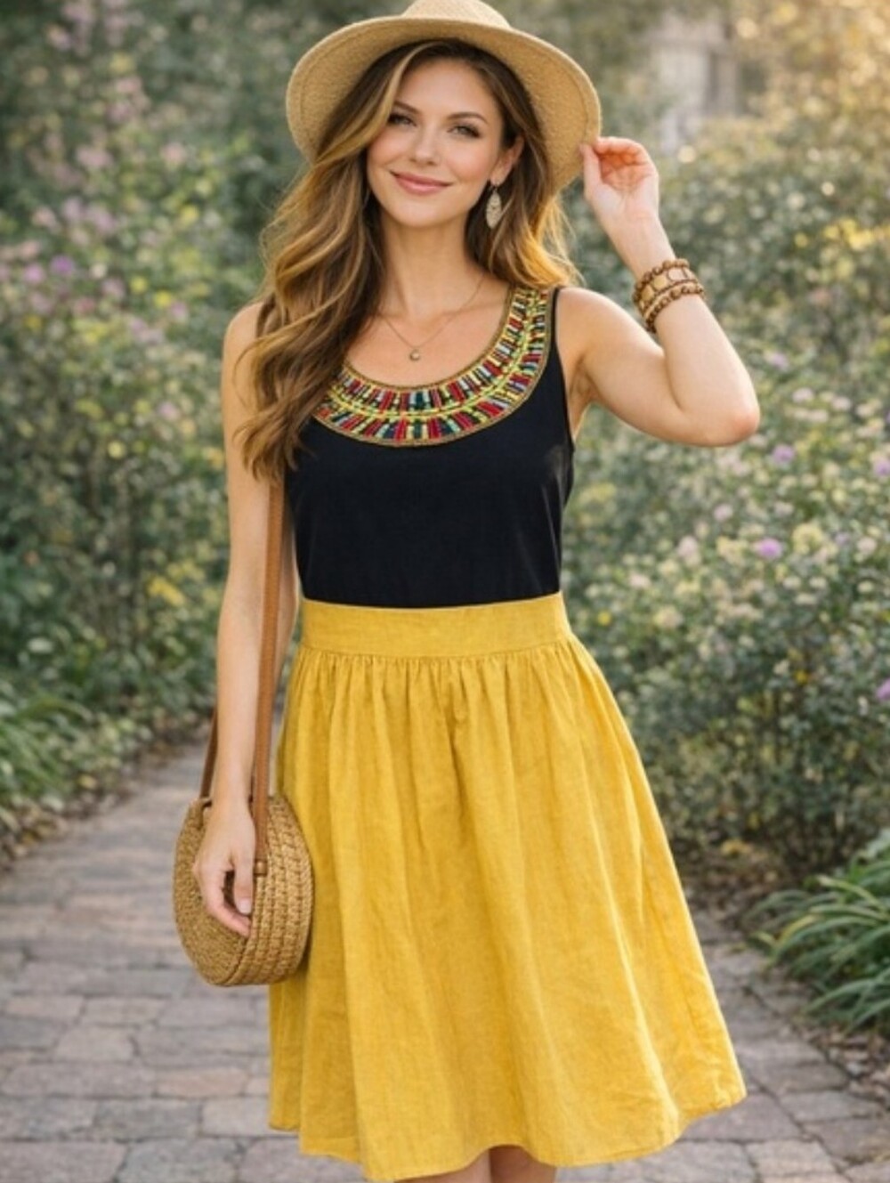 Tiana B Black And Mustard Boho Dress Size 6